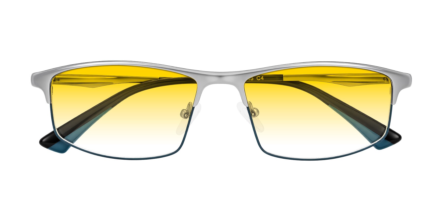 Folded Front of Monnow in Silver/Peacock Blue with Yellow Gradient Lenses