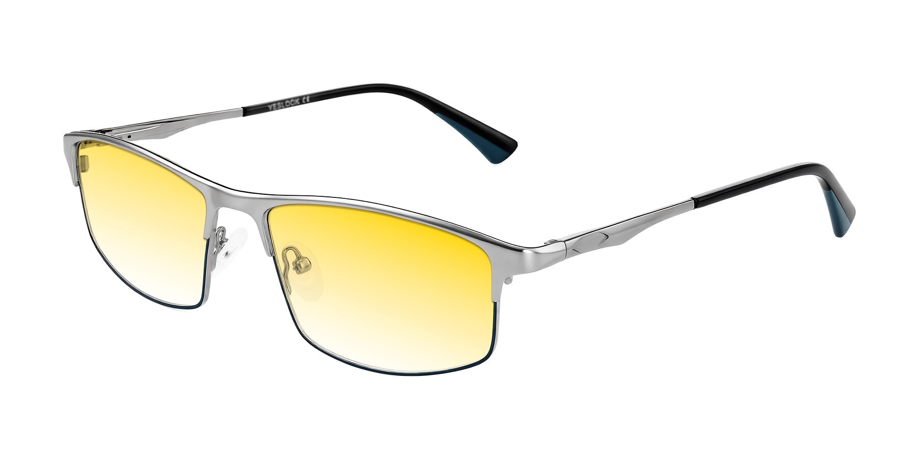 Angle of Monnow in Silver/Peacock Blue with Yellow Gradient Lenses