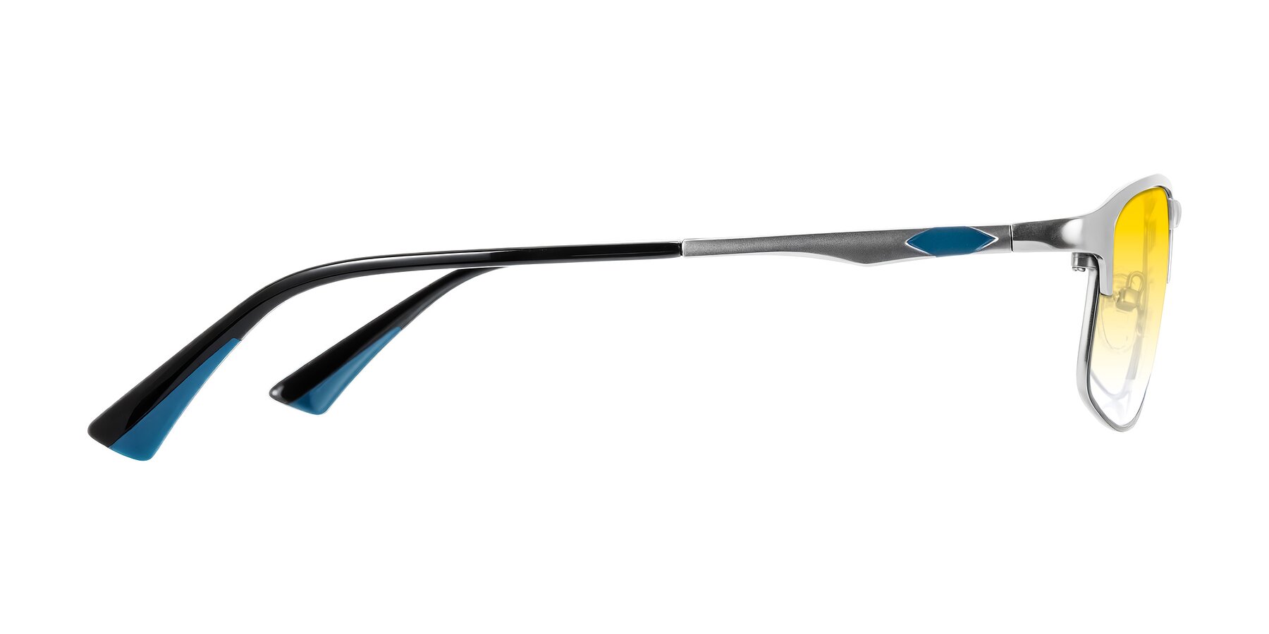 Side of Monnow in Silver/Peacock Blue with Yellow Gradient Lenses