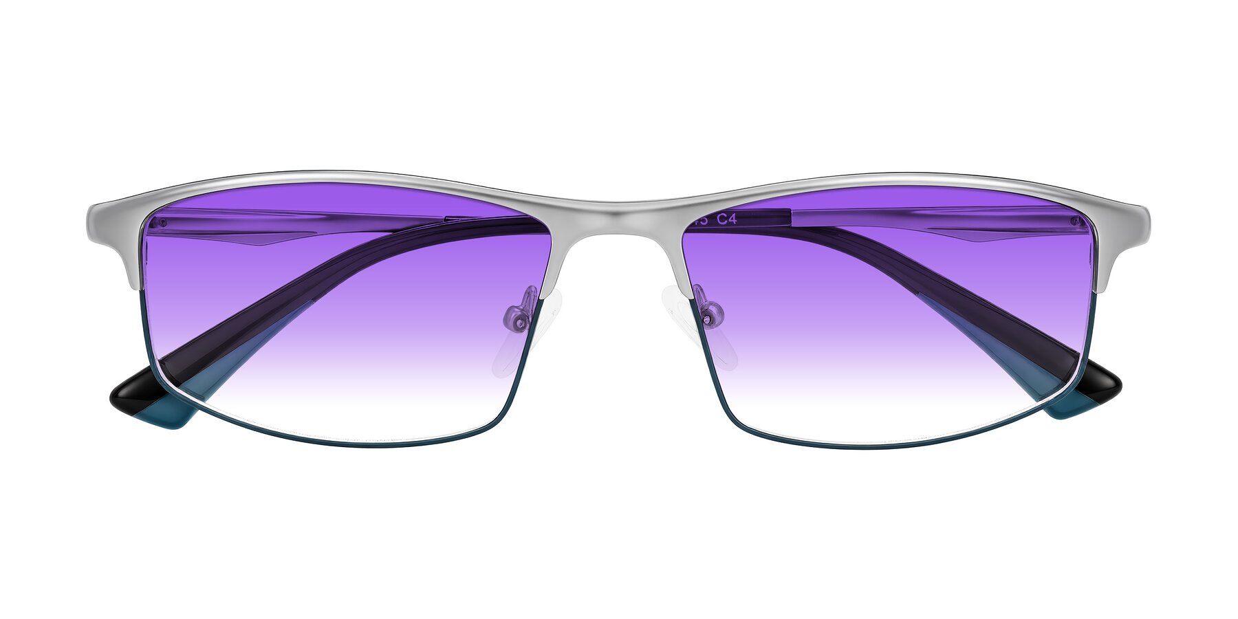 Folded Front of Monnow in Silver/Peacock Blue with Purple Gradient Lenses