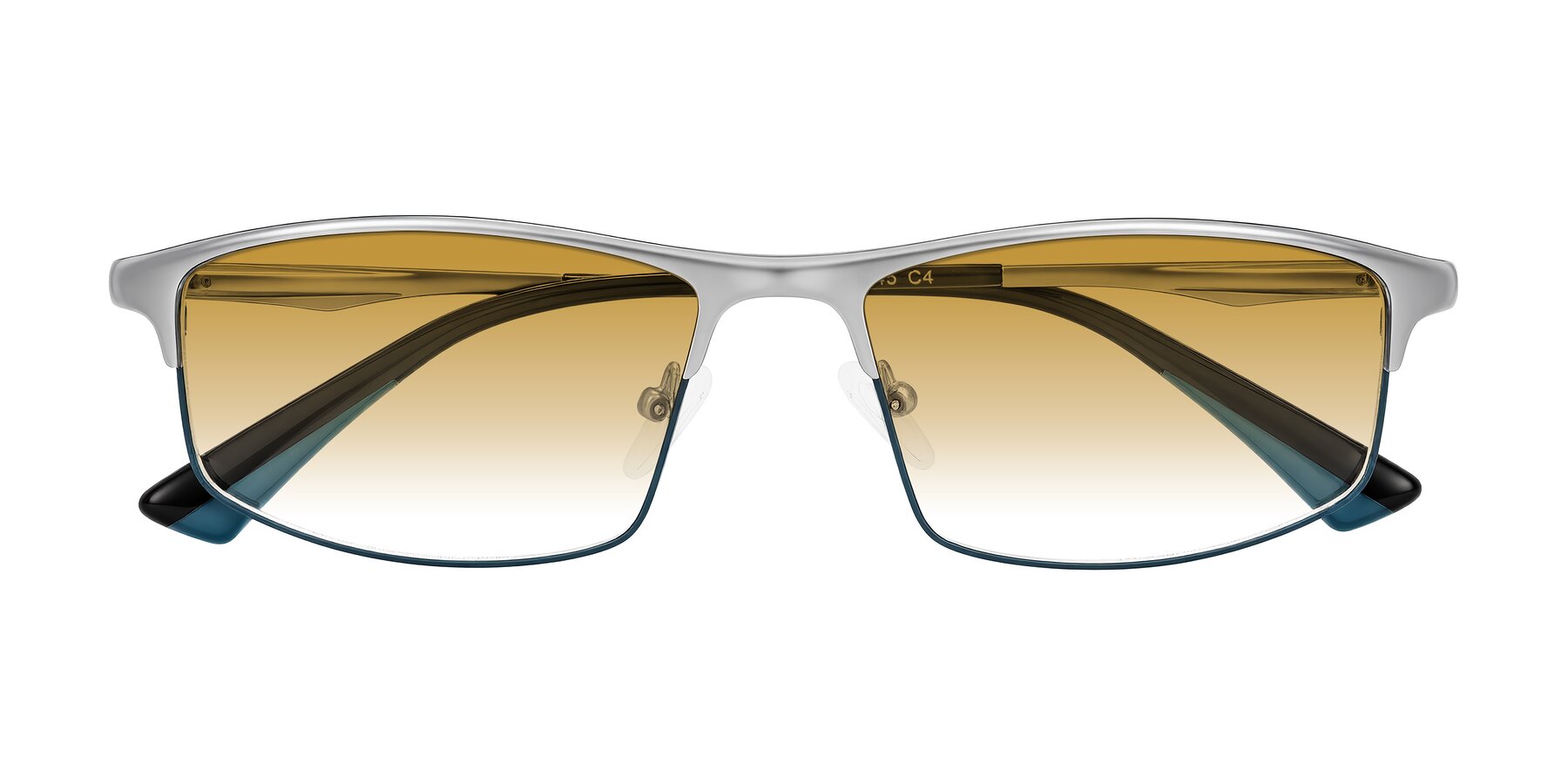 Folded Front of Monnow in Silver/Peacock Blue with Champagne Gradient Lenses