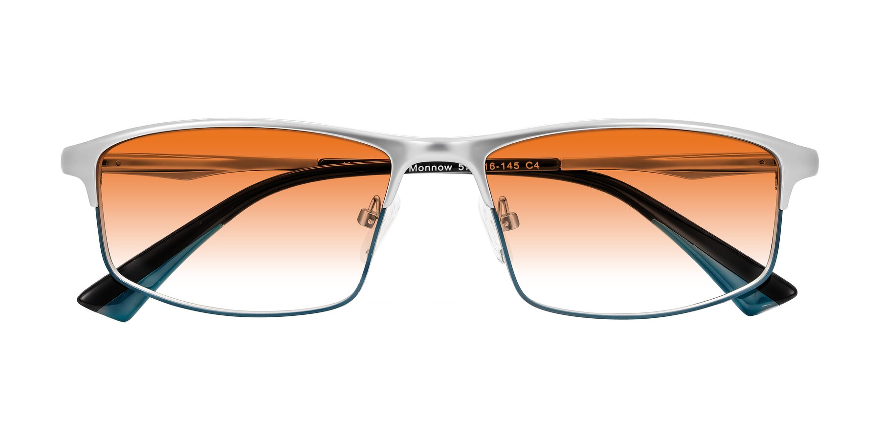 Folded Front of Monnow in Silver/Peacock Blue with Orange Gradient Lenses
