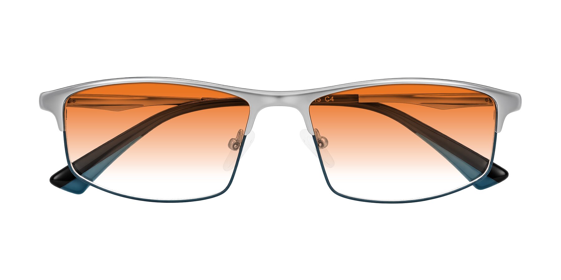 Folded Front of Monnow in Silver/Peacock Blue with Orange Gradient Lenses