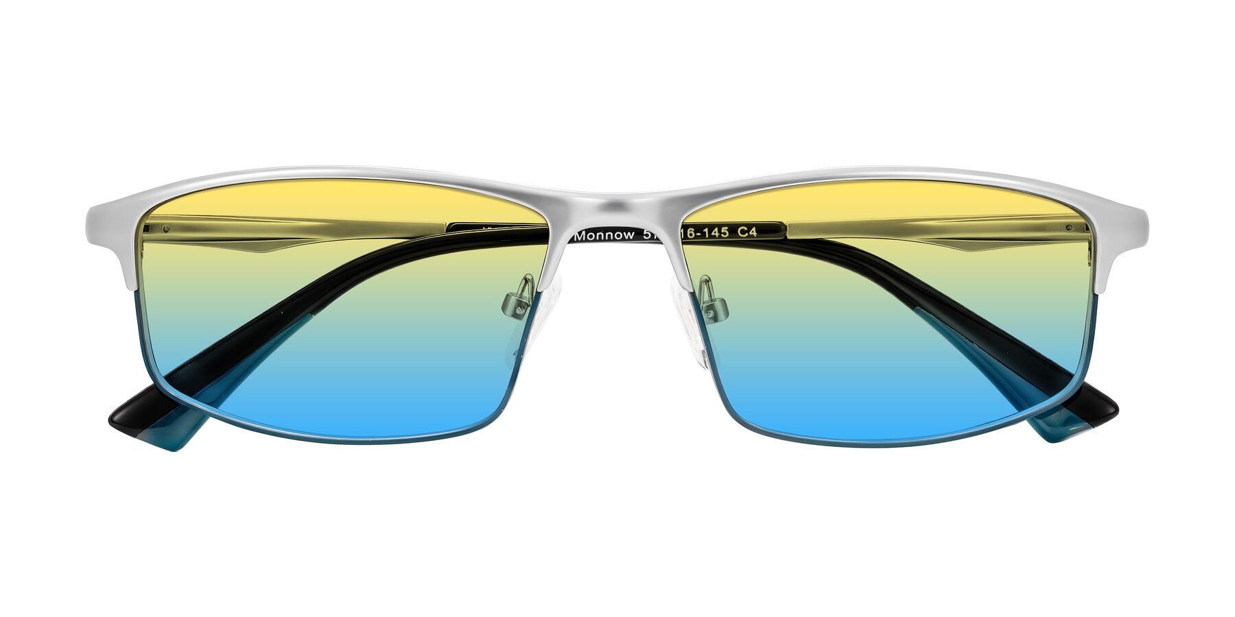 Folded Front of Monnow in Silver/Peacock Blue with Yellow / Blue Gradient Lenses