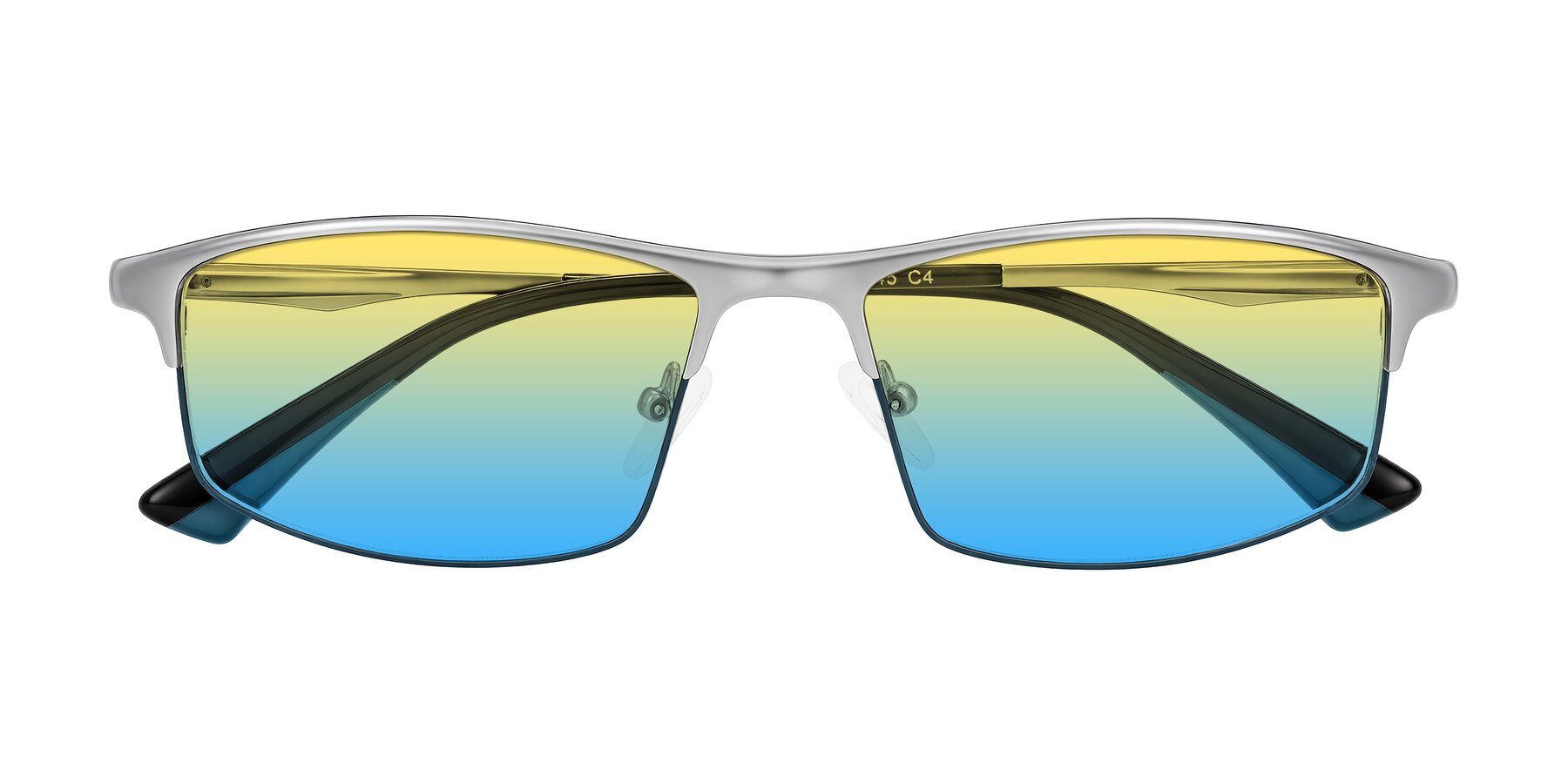 Folded Front of Monnow in Silver/Peacock Blue with Yellow / Blue Gradient Lenses