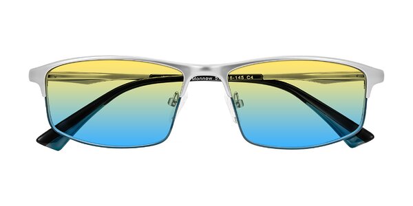 Front of Monnow in Silver/Peacock Blue