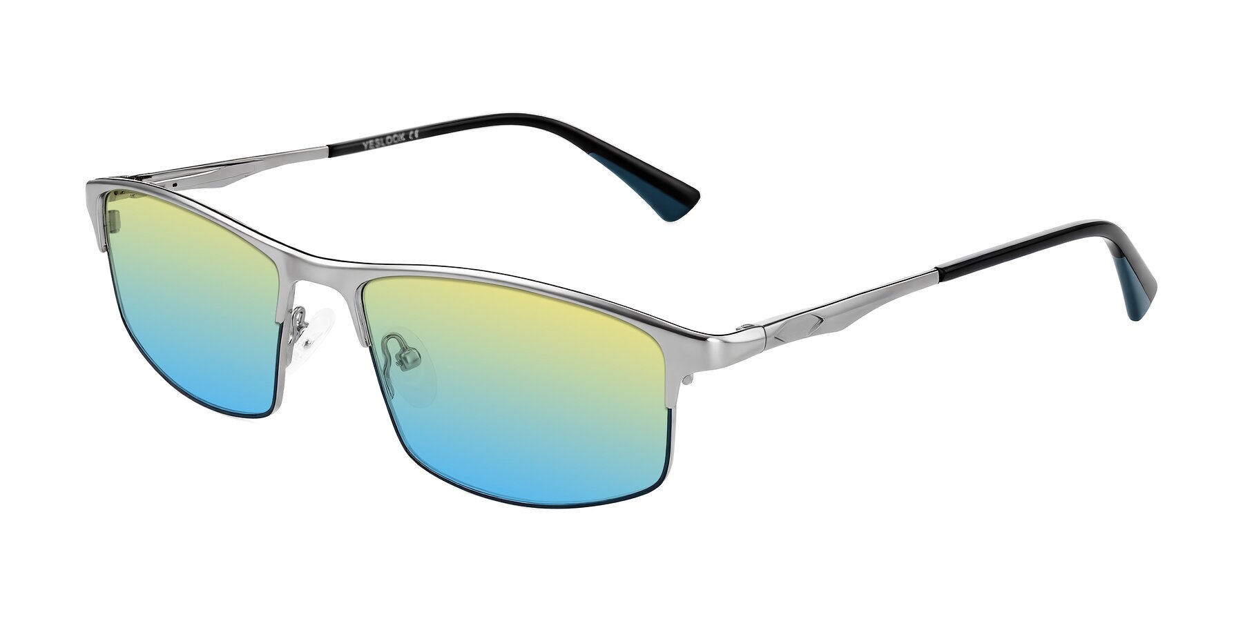 Angle of Monnow in Silver/Peacock Blue with Yellow / Blue Gradient Lenses