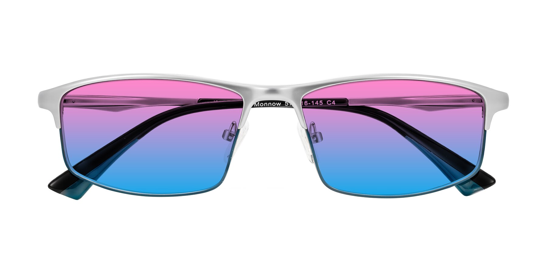 Folded Front of Monnow in Silver/Peacock Blue with Pink / Blue Gradient Lenses