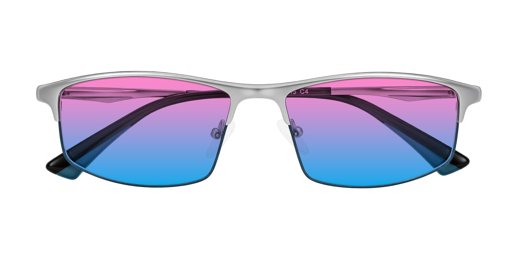 Folded Front of Monnow in Silver/Peacock Blue with Pink / Blue Gradient Lenses