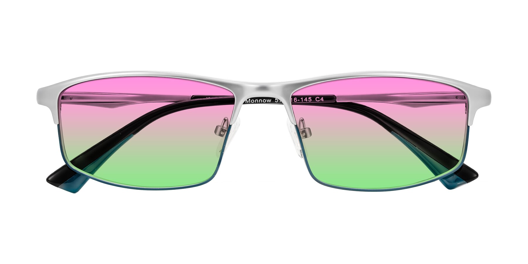 Folded Front of Monnow in Silver/Peacock Blue with Pink / Green Gradient Lenses