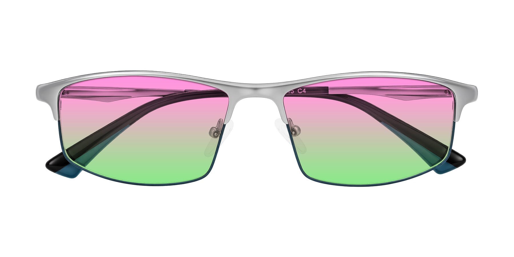 Folded Front of Monnow in Silver/Peacock Blue with Pink / Green Gradient Lenses