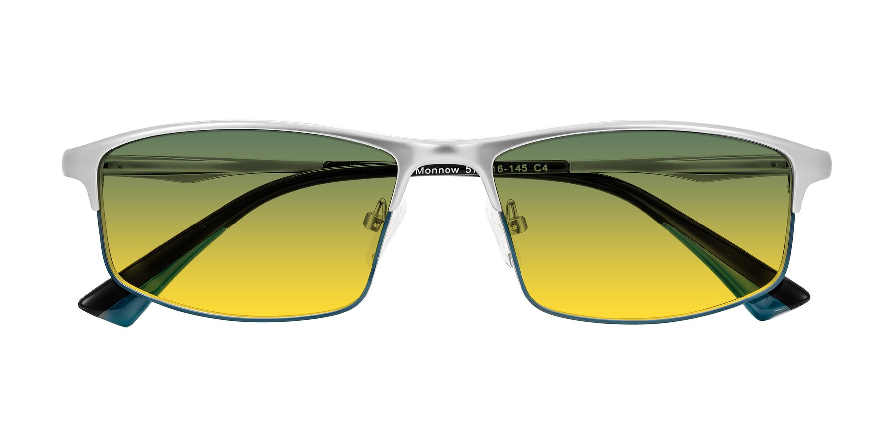 Folded Front of Monnow in Silver/Peacock Blue with Green / Yellow Gradient Lenses