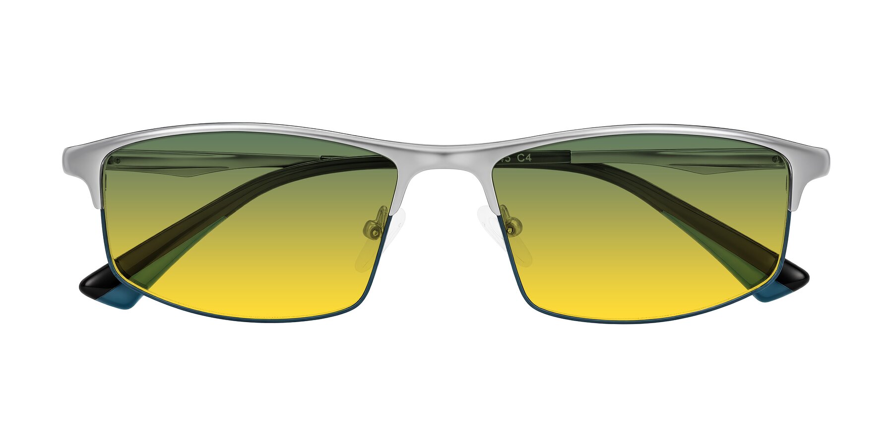 Folded Front of Monnow in Silver/Peacock Blue with Green / Yellow Gradient Lenses