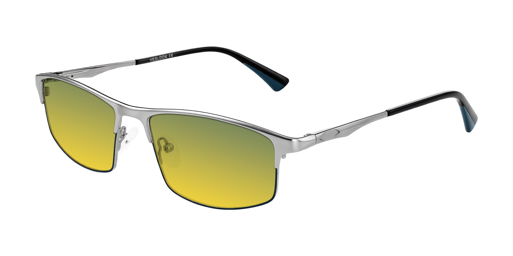 Angle of Monnow in Silver/Peacock Blue with Green / Yellow Gradient Lenses