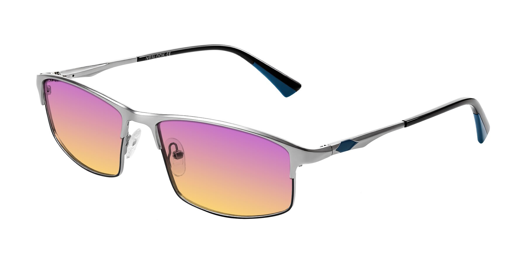 Angle of Monnow in Silver/Peacock Blue with Purple / Yellow Gradient Lenses