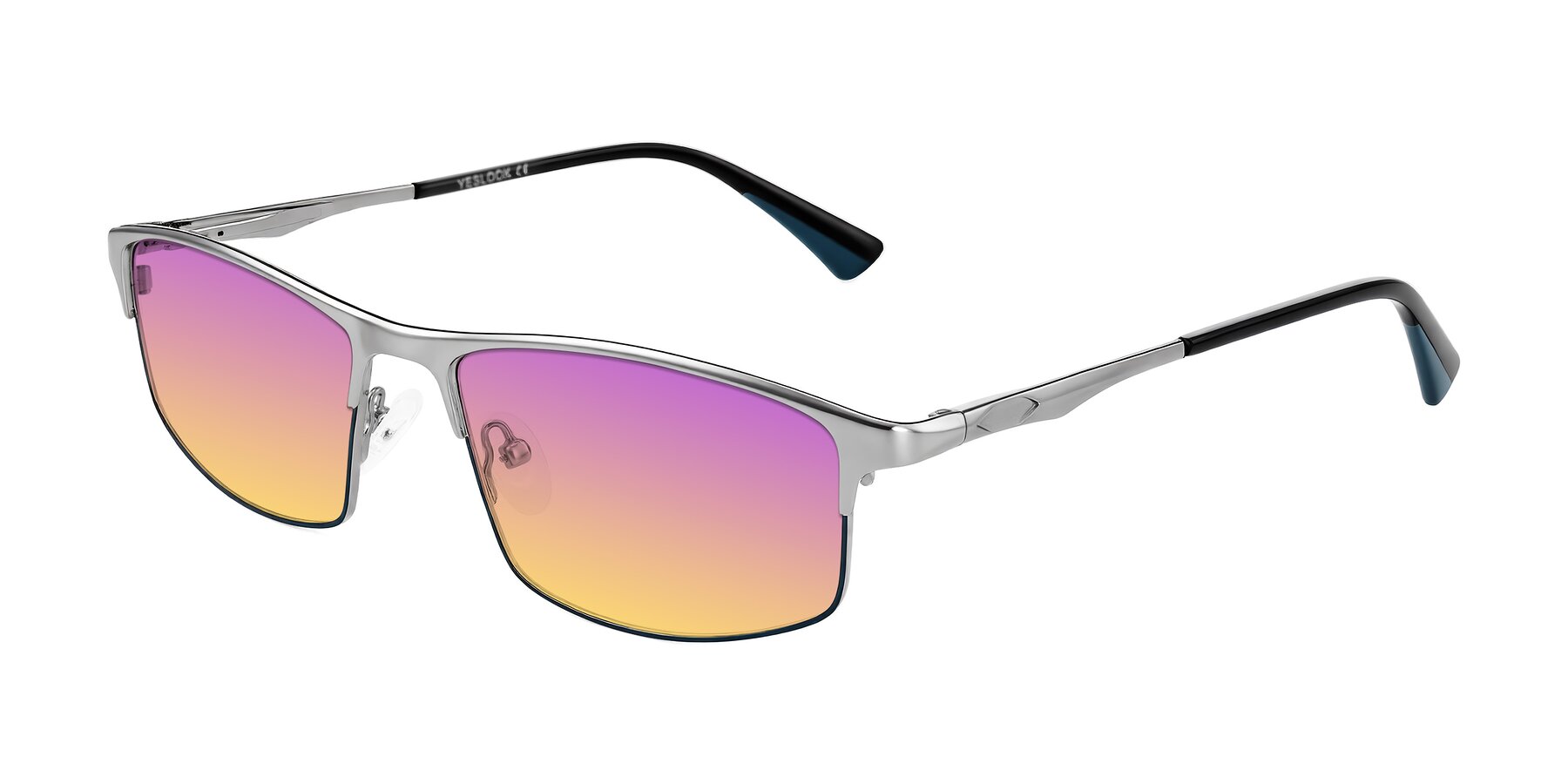 Angle of Monnow in Silver/Peacock Blue with Purple / Yellow Gradient Lenses