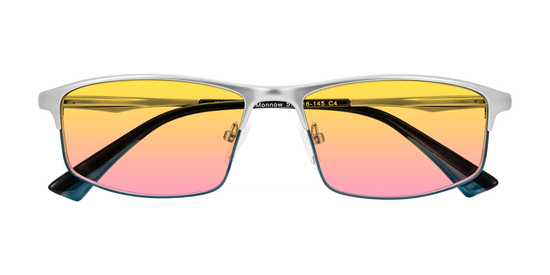 Folded Front of Monnow in Silver/Peacock Blue with Yellow / Pink Gradient Lenses