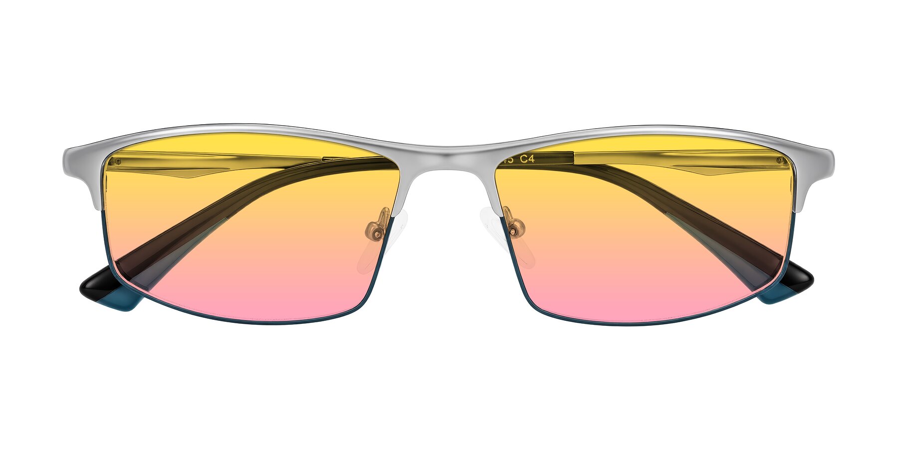 Folded Front of Monnow in Silver/Peacock Blue with Yellow / Pink Gradient Lenses