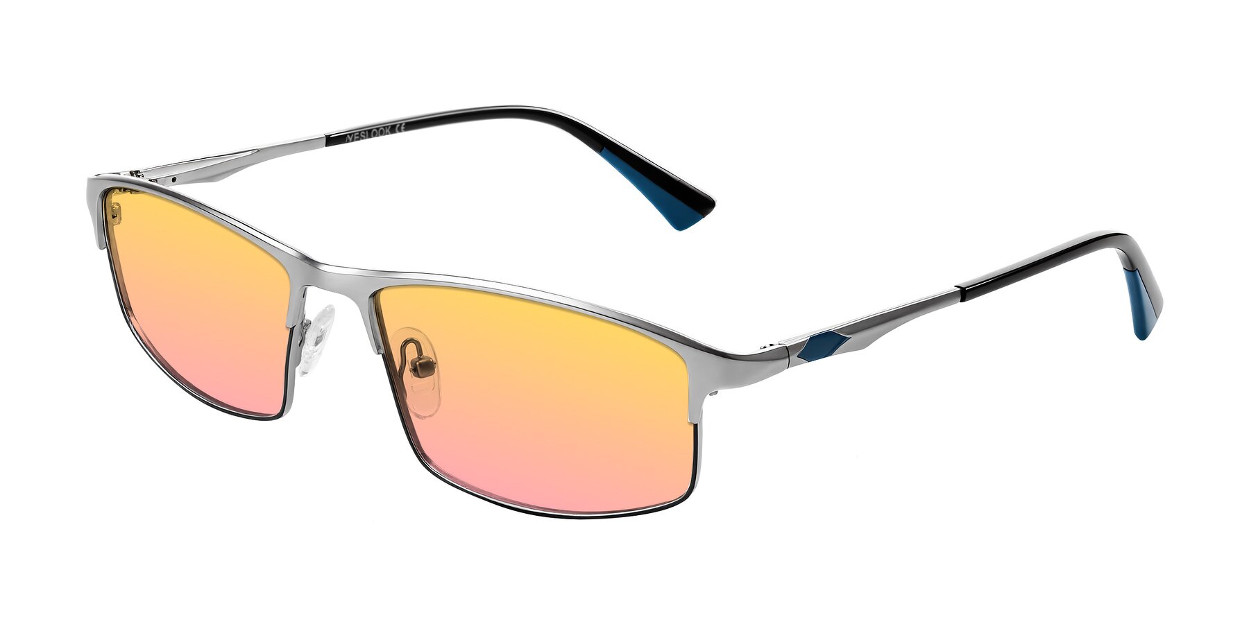 Angle of Monnow in Silver/Peacock Blue with Yellow / Pink Gradient Lenses