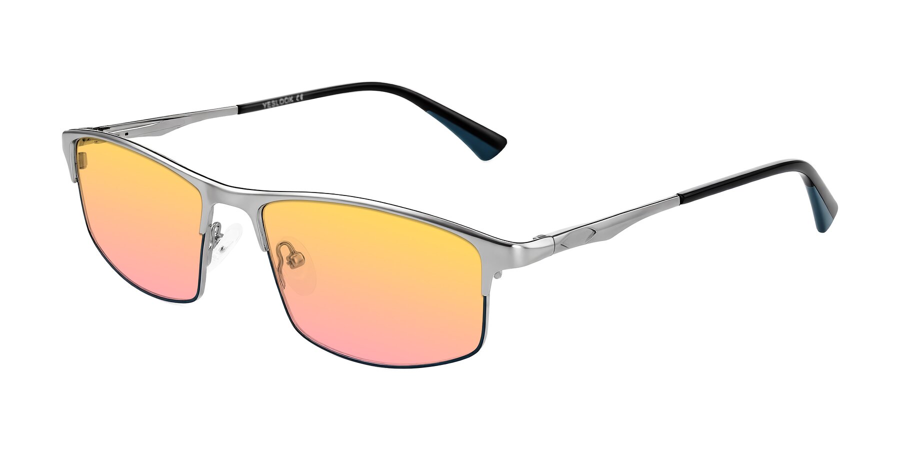 Angle of Monnow in Silver/Peacock Blue with Yellow / Pink Gradient Lenses