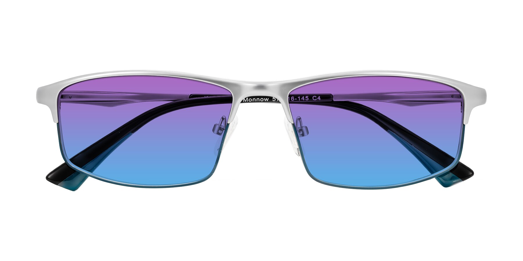 Folded Front of Monnow in Silver/Peacock Blue with Purple / Blue Gradient Lenses