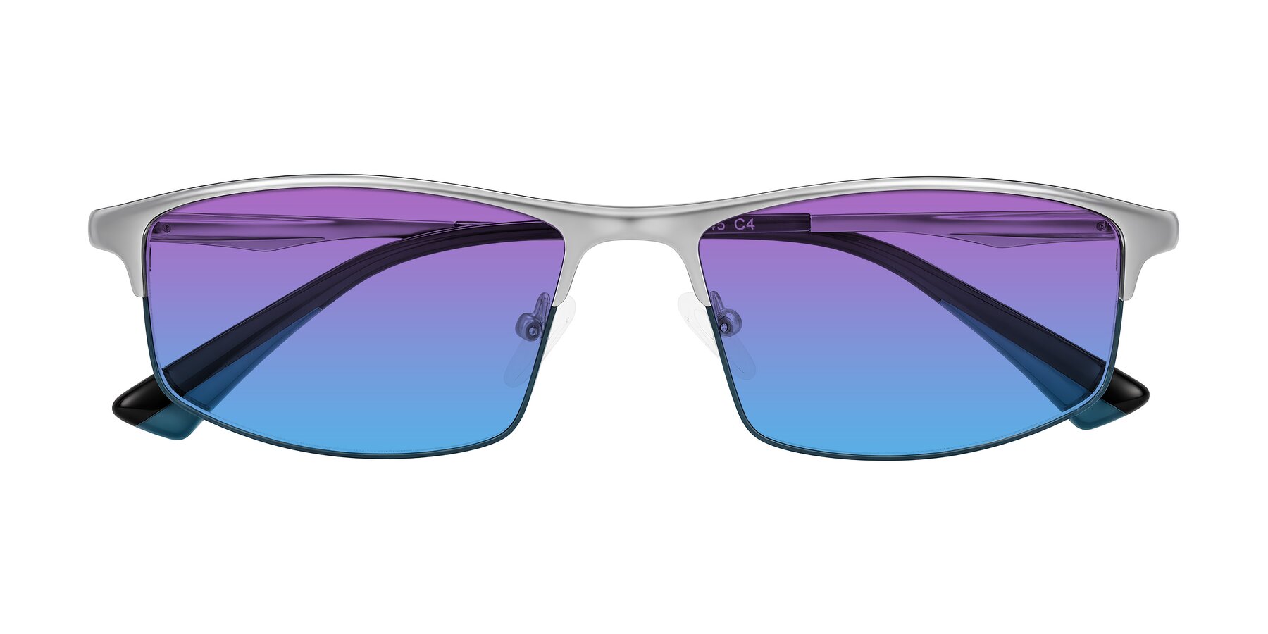 Folded Front of Monnow in Silver/Peacock Blue with Purple / Blue Gradient Lenses