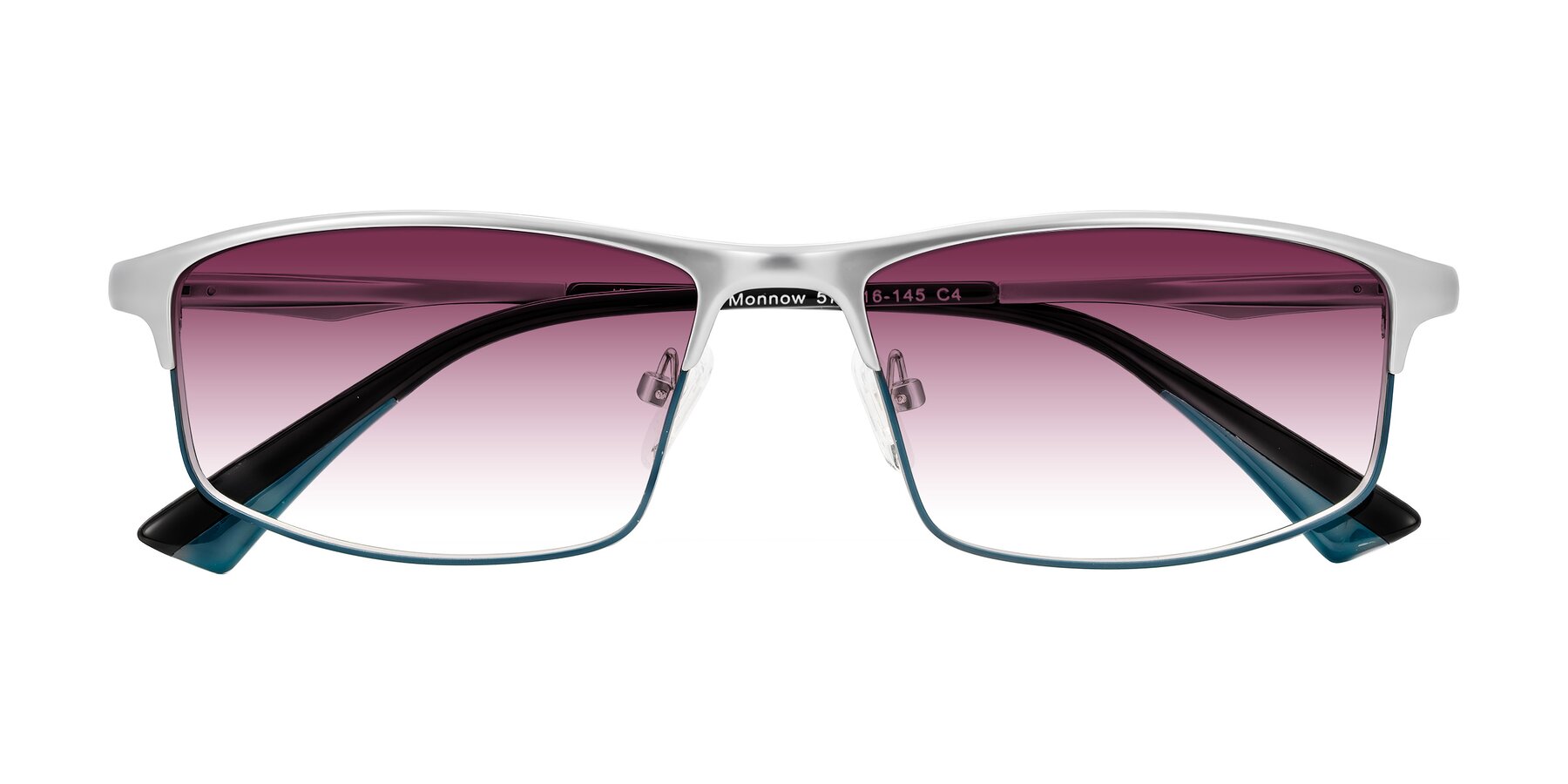 Folded Front of Monnow in Silver/Peacock Blue with Wine Gradient Lenses