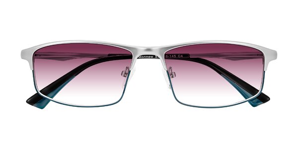 Front of Monnow in Silver/Peacock Blue