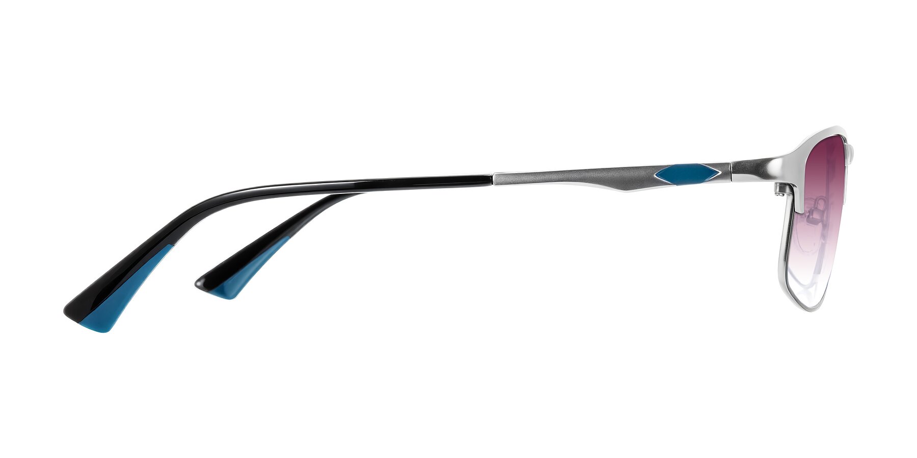 Side of Monnow in Silver/Peacock Blue with Wine Gradient Lenses