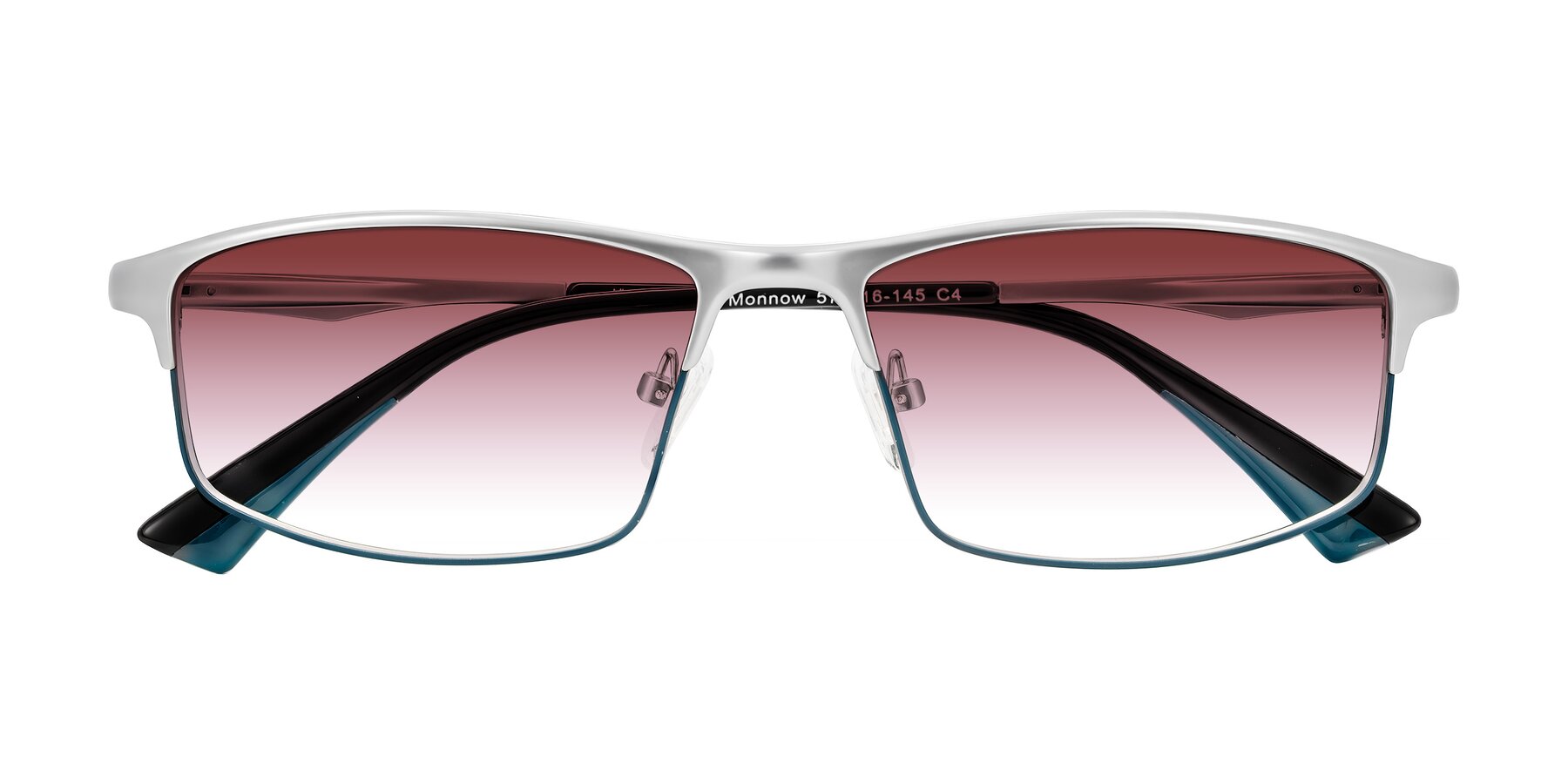 Folded Front of Monnow in Silver/Peacock Blue with Garnet Gradient Lenses