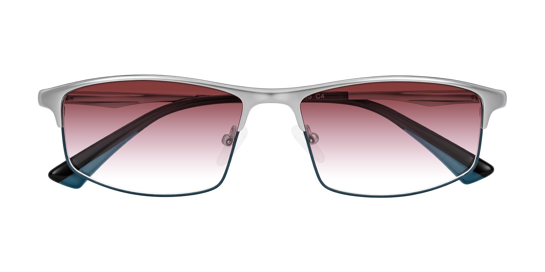 Folded Front of Monnow in Silver/Peacock Blue with Garnet Gradient Lenses