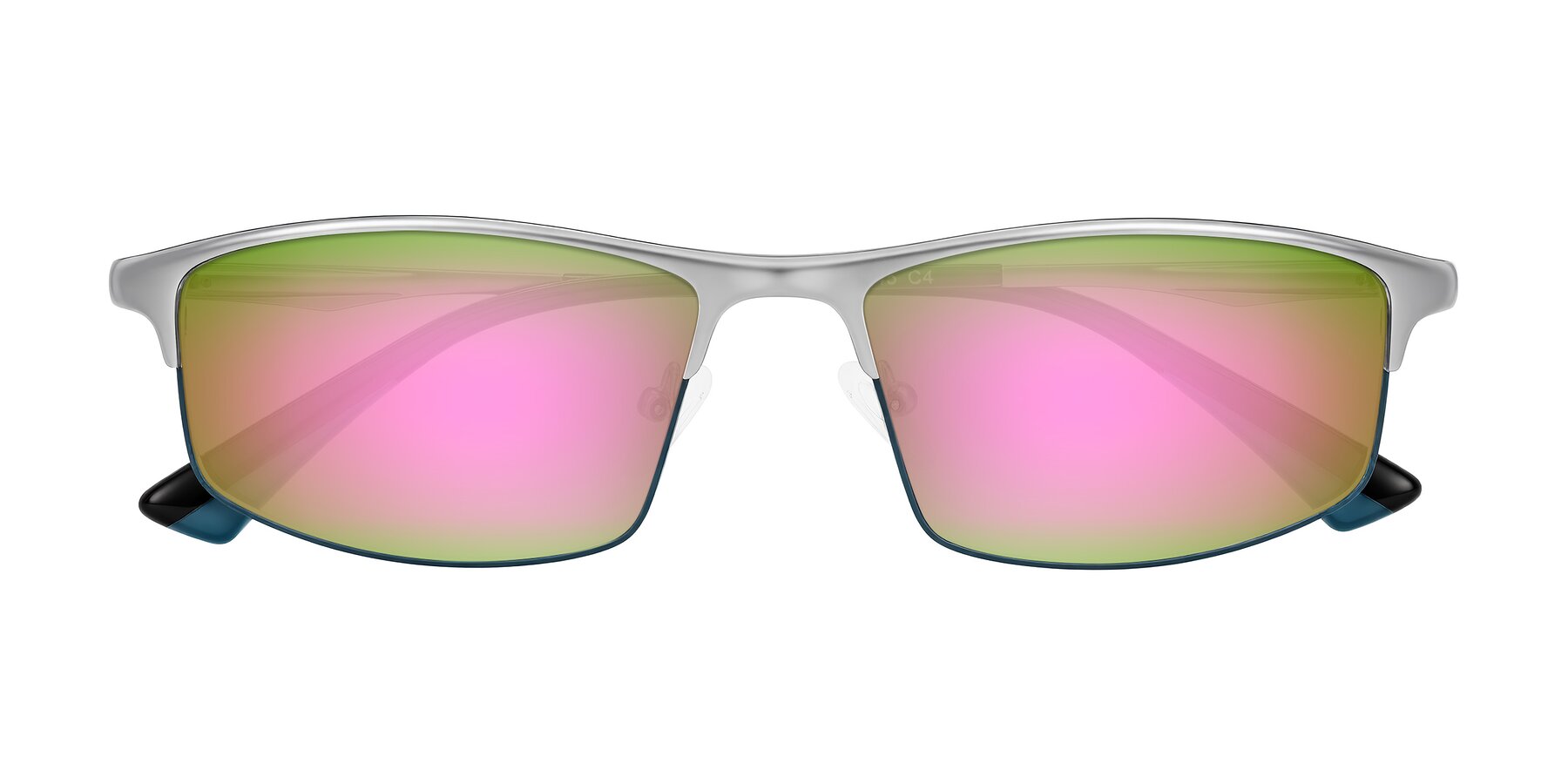Folded Front of Monnow in Silver/Peacock Blue with Pink Mirrored Lenses