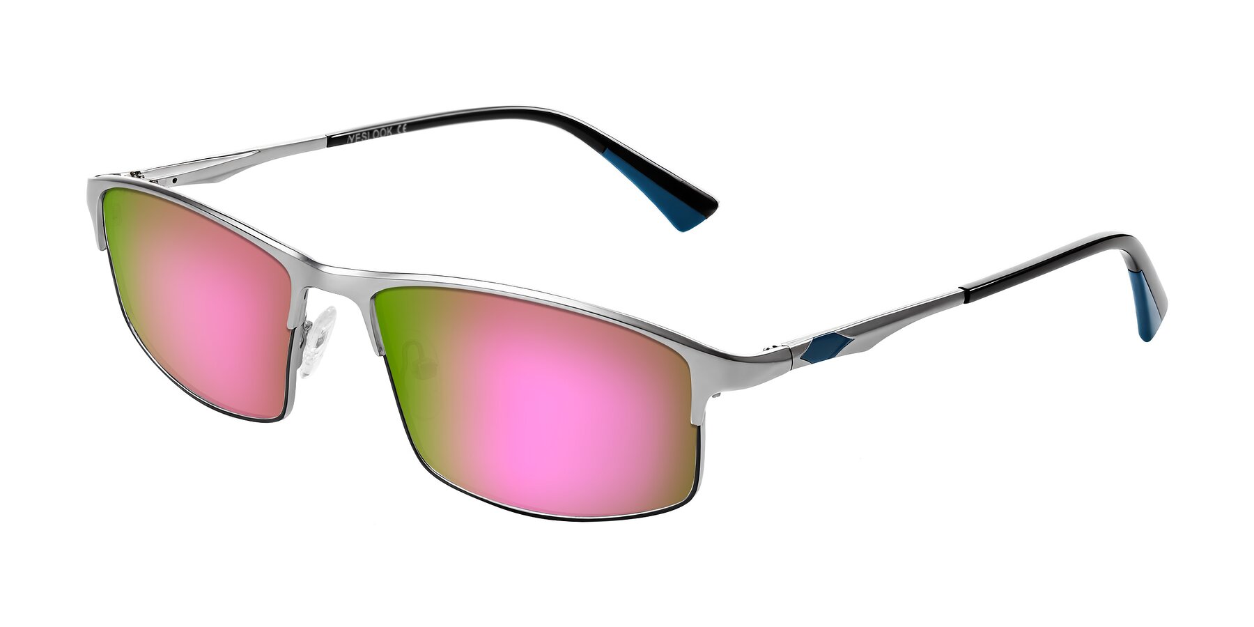 Angle of Monnow in Silver/Peacock Blue with Pink Mirrored Lenses