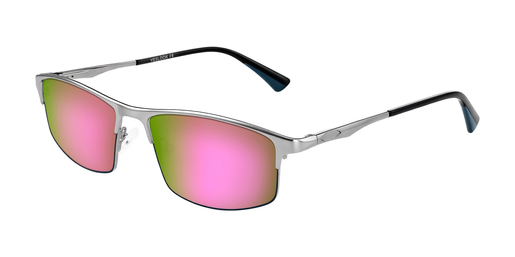 Angle of Monnow in Silver/Peacock Blue with Pink Mirrored Lenses