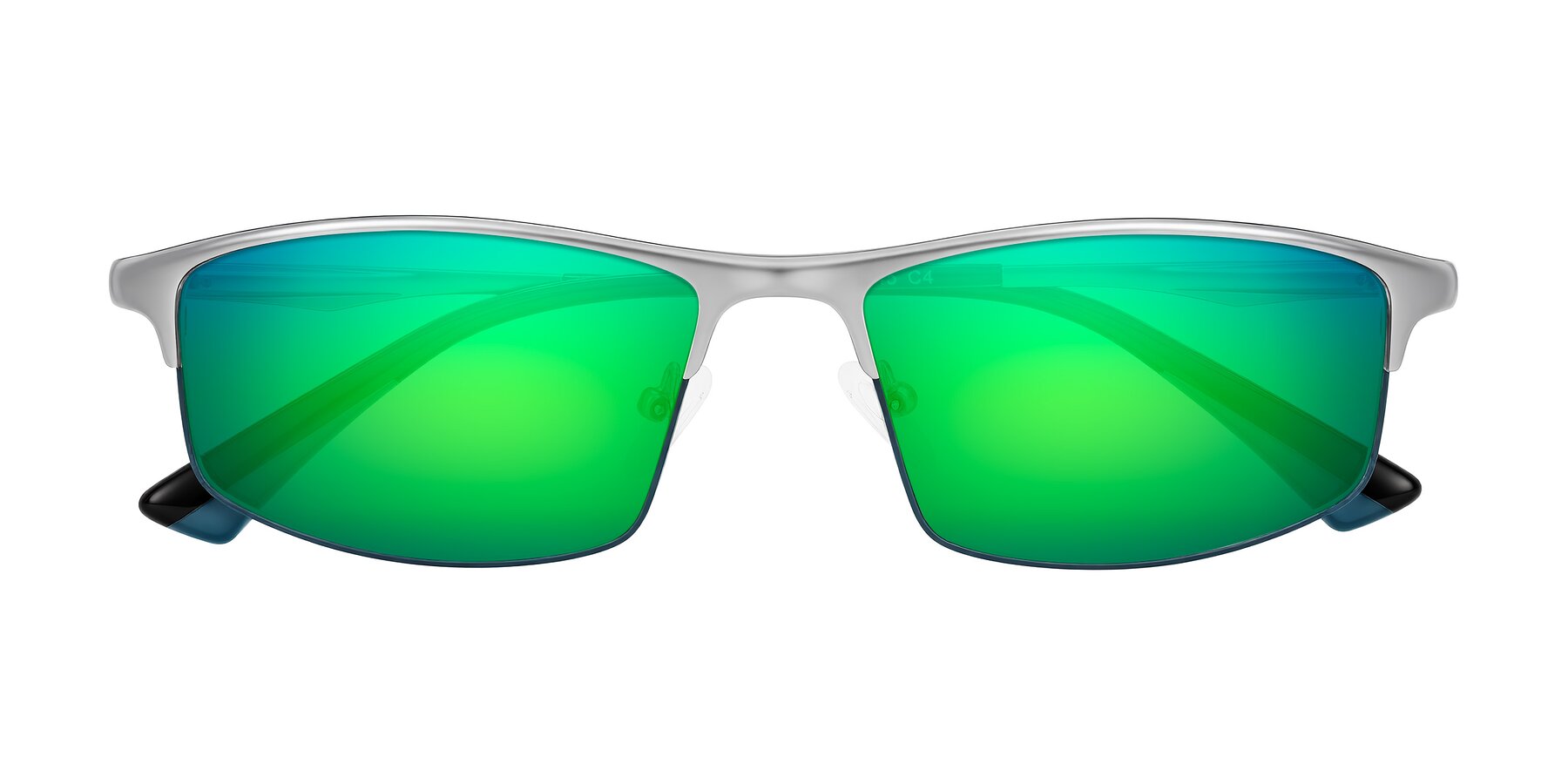 Folded Front of Monnow in Silver/Peacock Blue with Green Mirrored Lenses