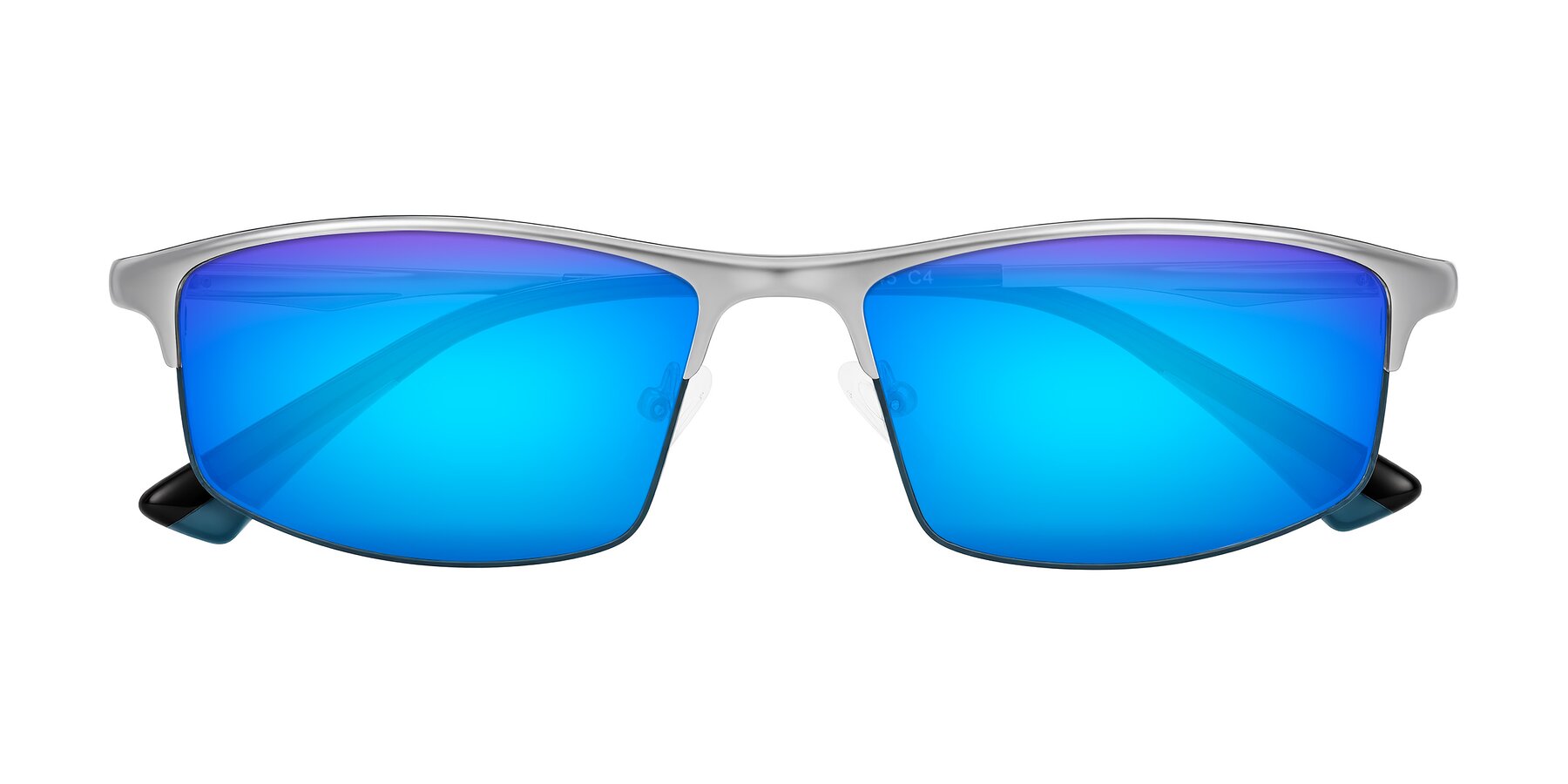Folded Front of Monnow in Silver/Peacock Blue with Blue Mirrored Lenses