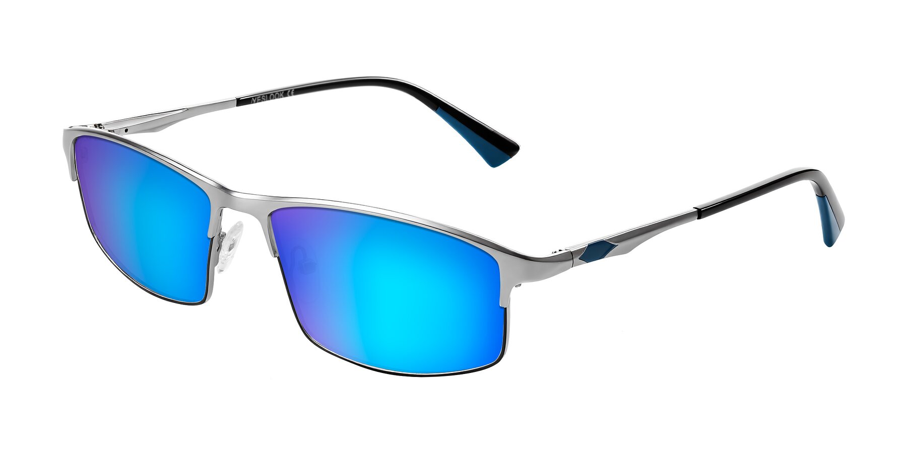 Angle of Monnow in Silver/Peacock Blue with Blue Mirrored Lenses