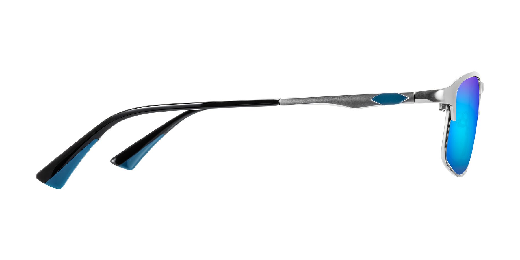 Side of Monnow in Silver/Peacock Blue with Blue Mirrored Lenses