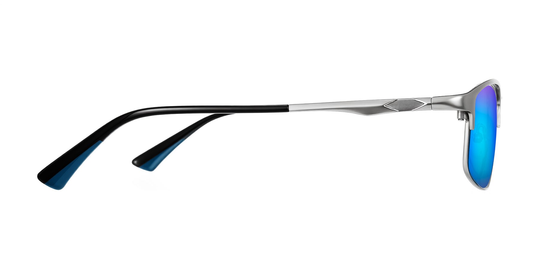 Side of Monnow in Silver/Peacock Blue with Blue Mirrored Lenses