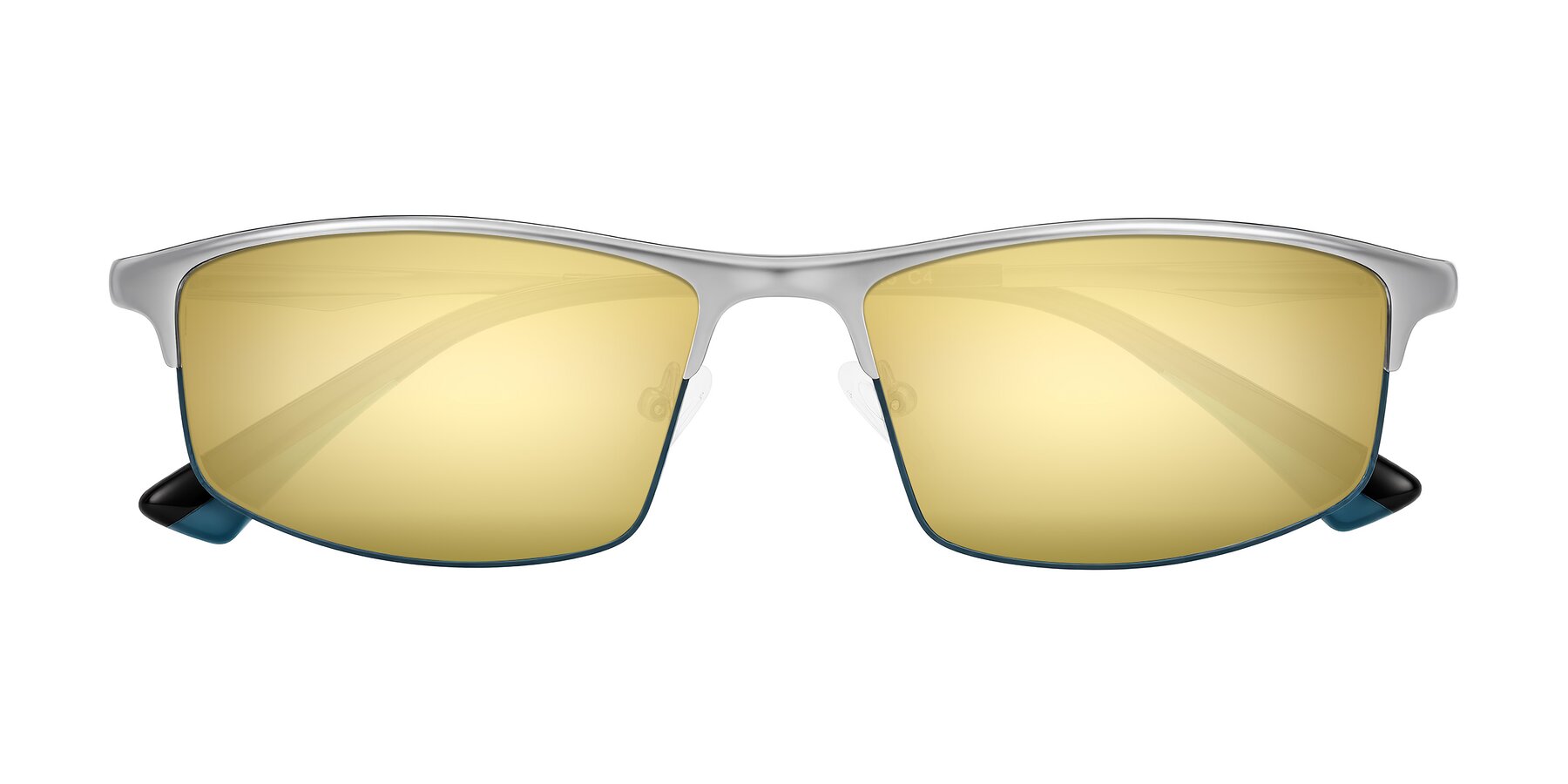 Folded Front of Monnow in Silver/Peacock Blue with Gold Mirrored Lenses