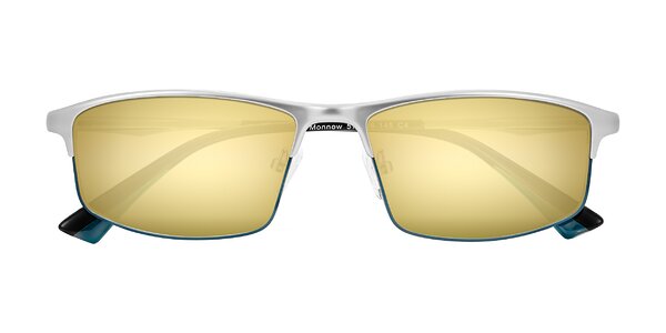 Front of Monnow in Silver/Peacock Blue