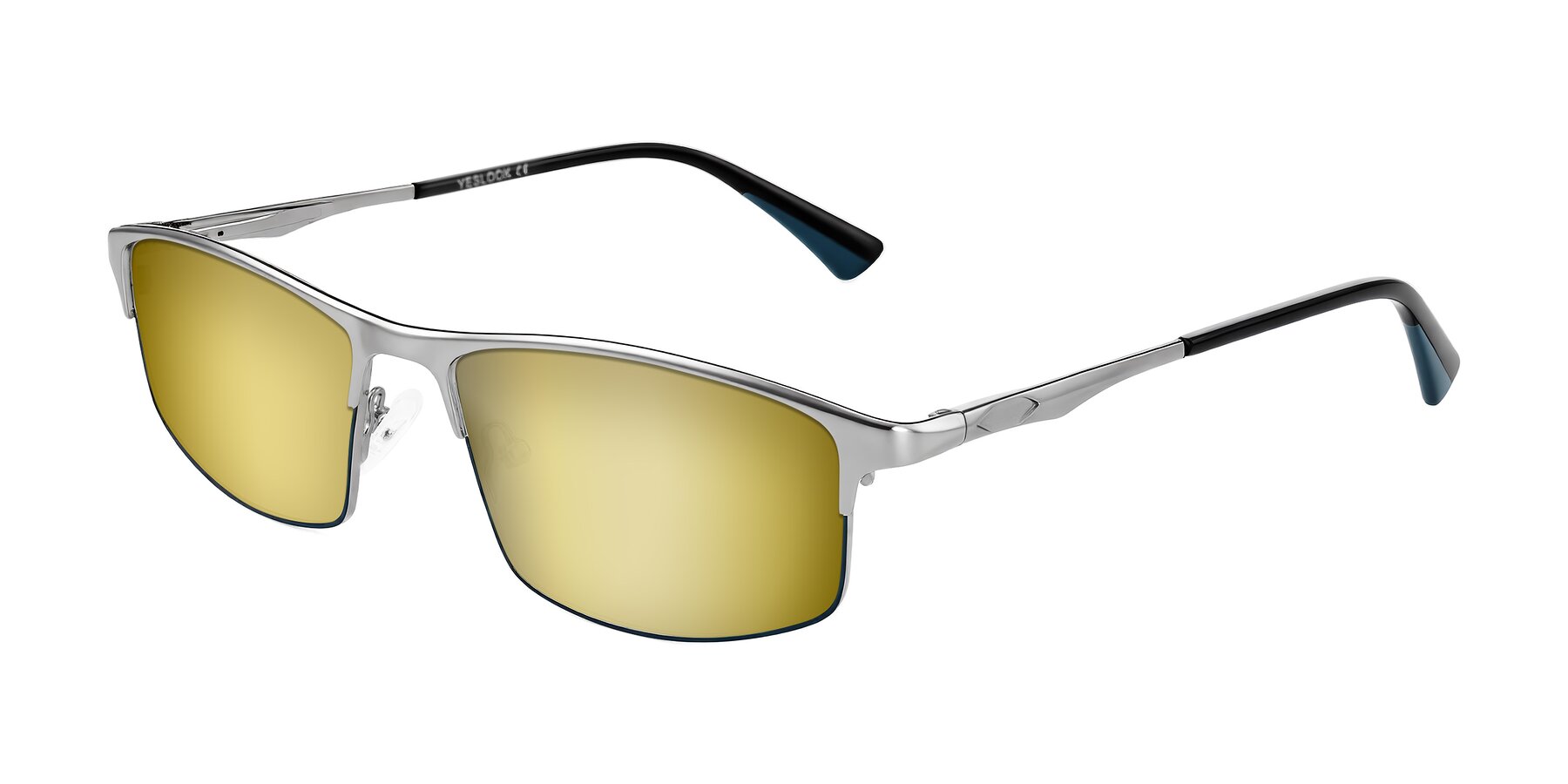Angle of Monnow in Silver/Peacock Blue with Gold Mirrored Lenses