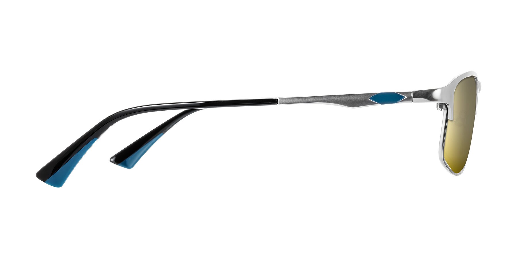 Side of Monnow in Silver/Peacock Blue with Gold Mirrored Lenses