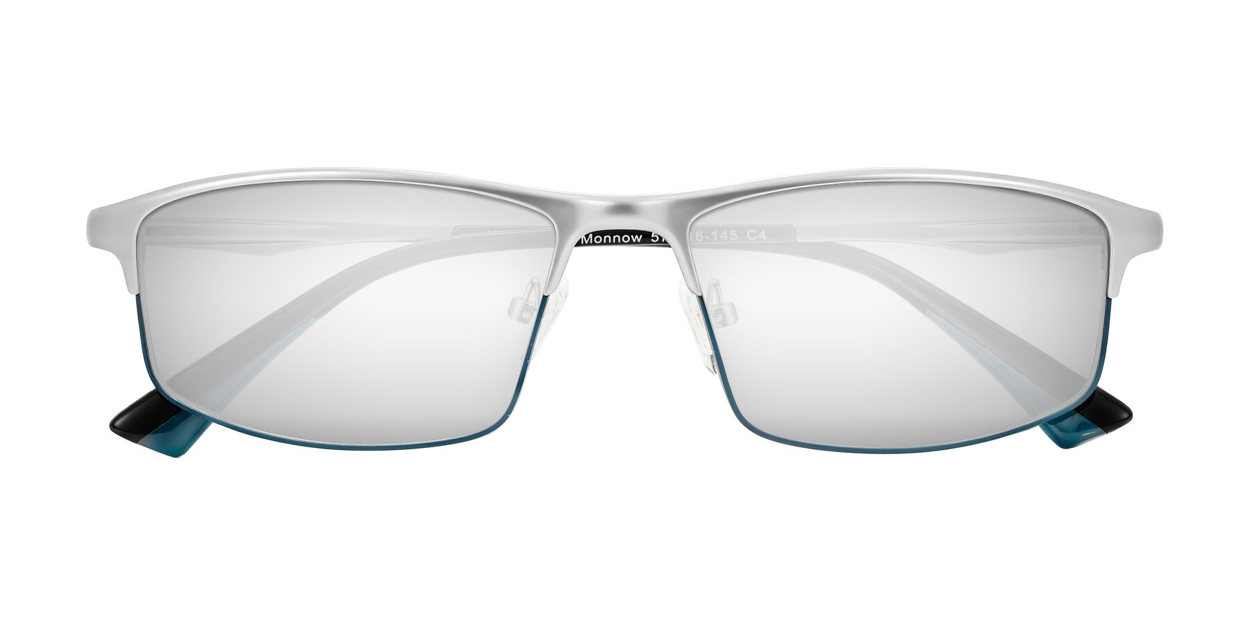Folded Front of Monnow in Silver/Peacock Blue with Silver Mirrored Lenses