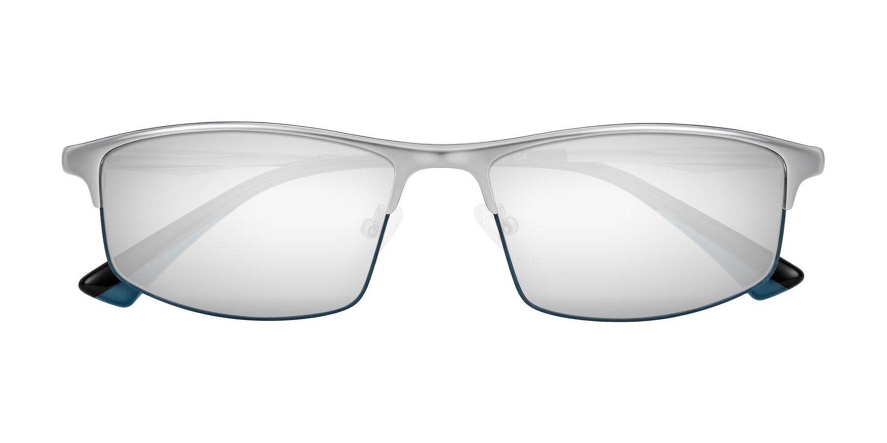 Folded Front of Monnow in Silver/Peacock Blue with Silver Mirrored Lenses