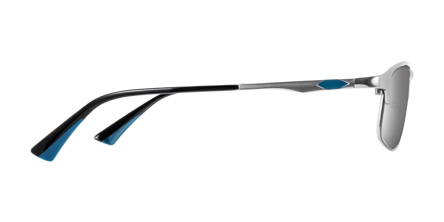 Side of Monnow in Silver/Peacock Blue with Silver Mirrored Lenses