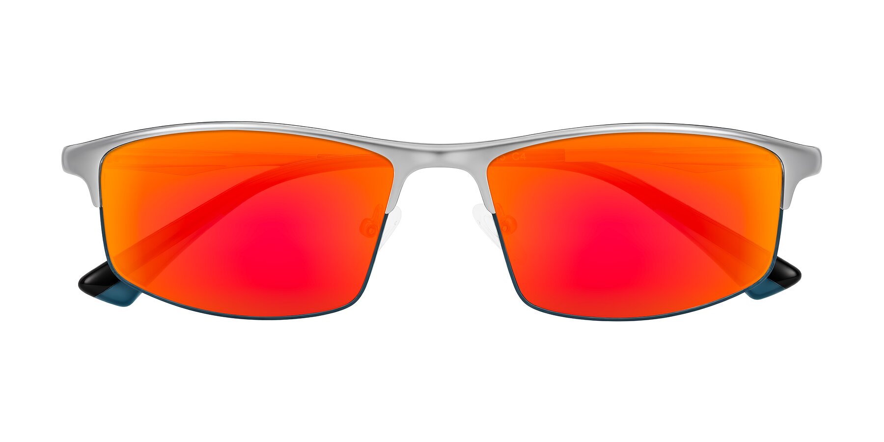 Folded Front of Monnow in Silver/Peacock Blue with Red Gold Mirrored Lenses