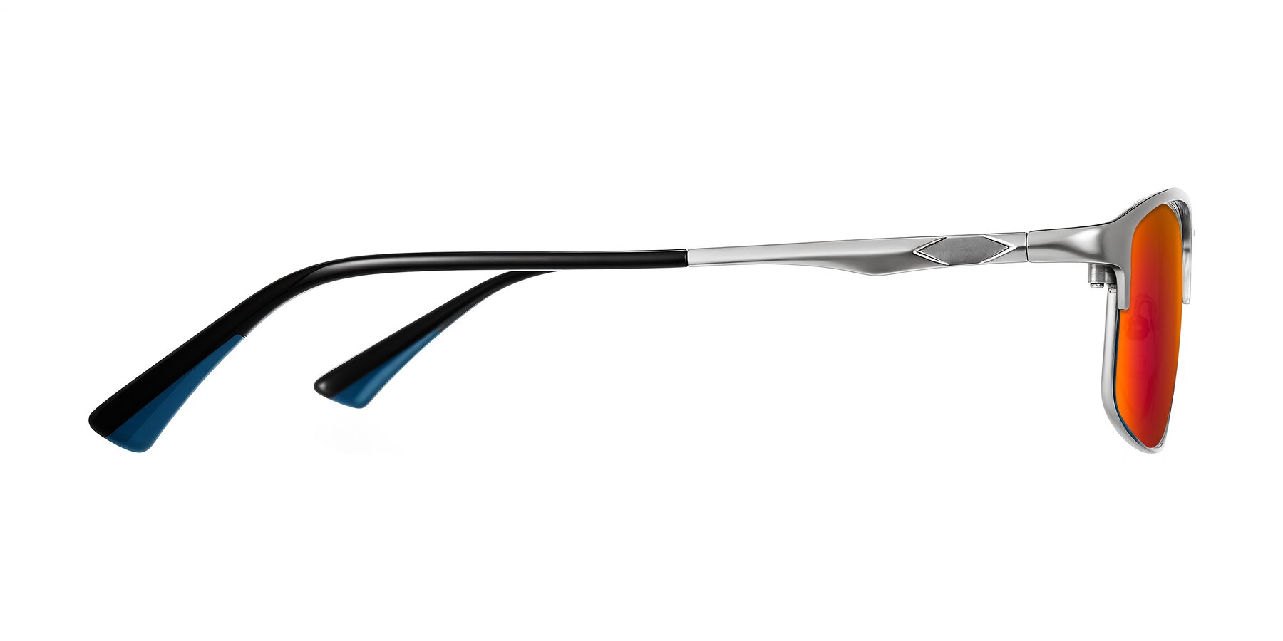 Side of Monnow in Silver/Peacock Blue with Red Gold Mirrored Lenses