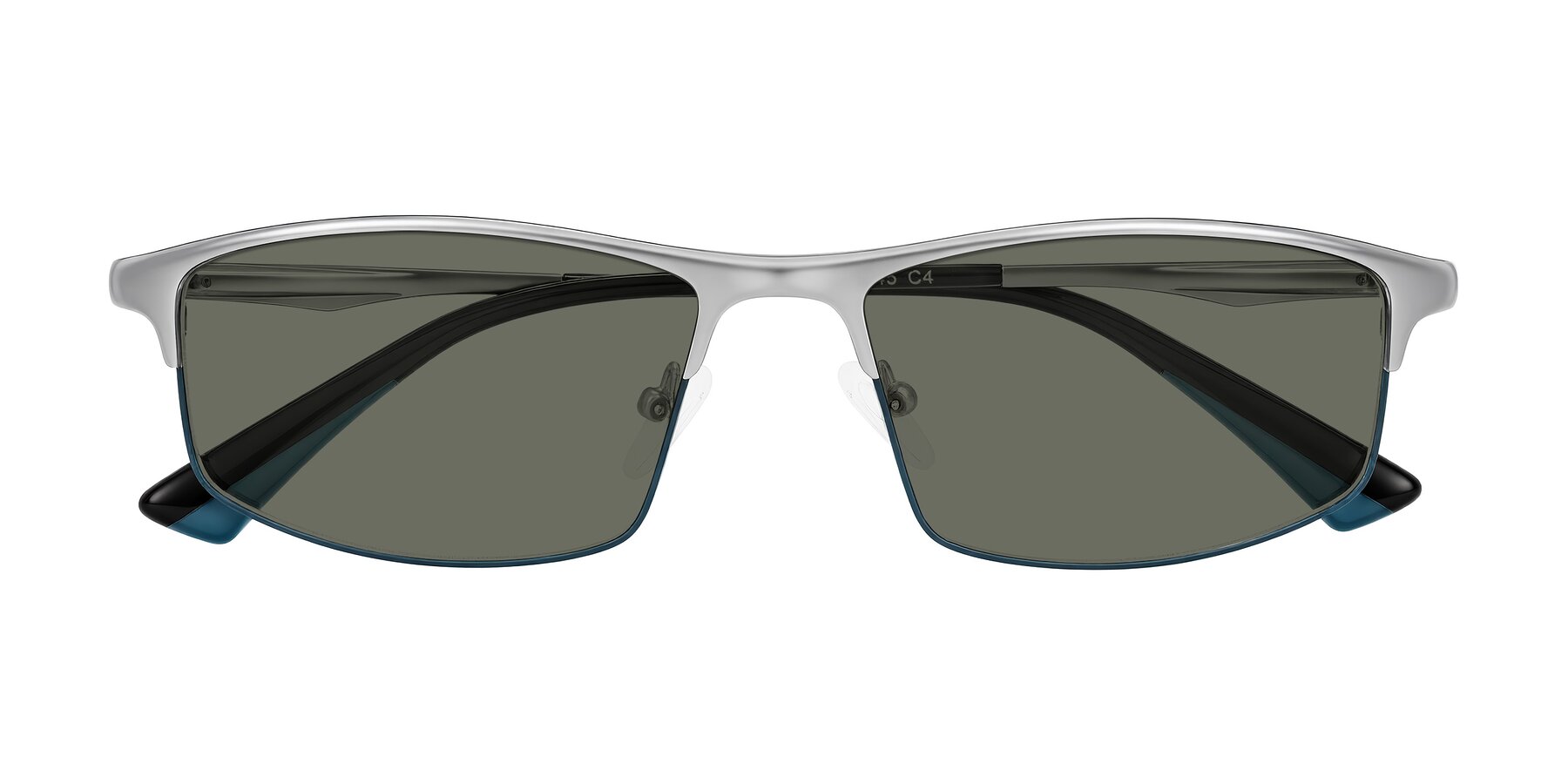 Folded Front of Monnow in Silver/Peacock Blue with Gray Polarized Lenses