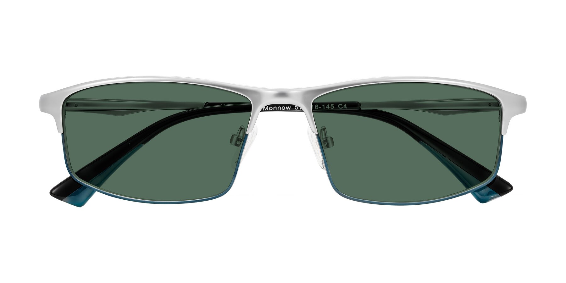 Folded Front of Monnow in Silver/Peacock Blue with Green Polarized Lenses